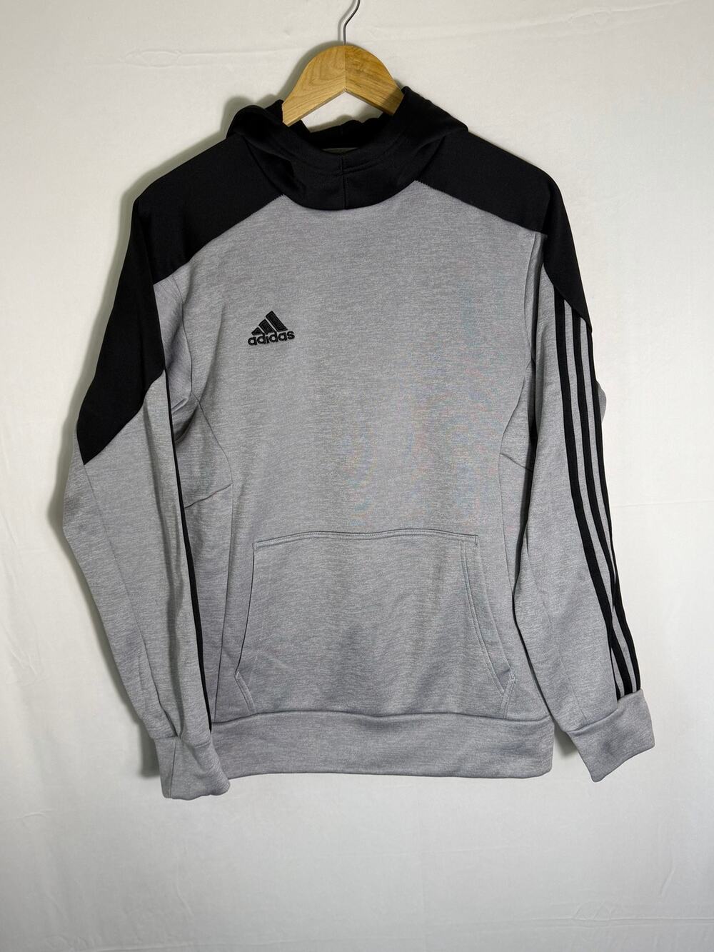 Adidas Gray Black 3 Stripe Pullover Hoodie Men’s S